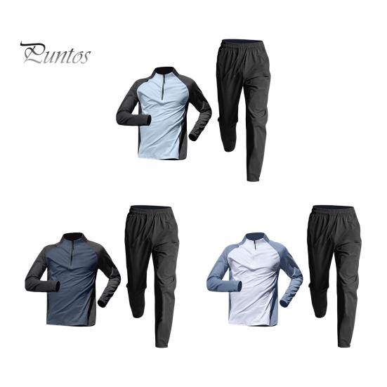 2Pcs/Set Men's Quick-drying Fitness Suit Half-zip T-shirt Trouser Set Sports Track Field Clothes Breathable Sportswear for Running Cycling