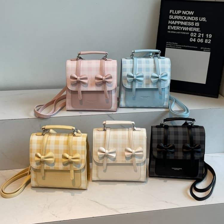 Bow Plaid Shoulder Small Square Bag Female