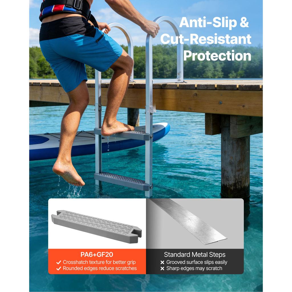 SucceBuy 3/4/5 Steps Removable Dock Ladder 500 lbs Pontoon Boat Swim Ladder with Non-Slip Wide PP Steps for Lake Marine Boarding