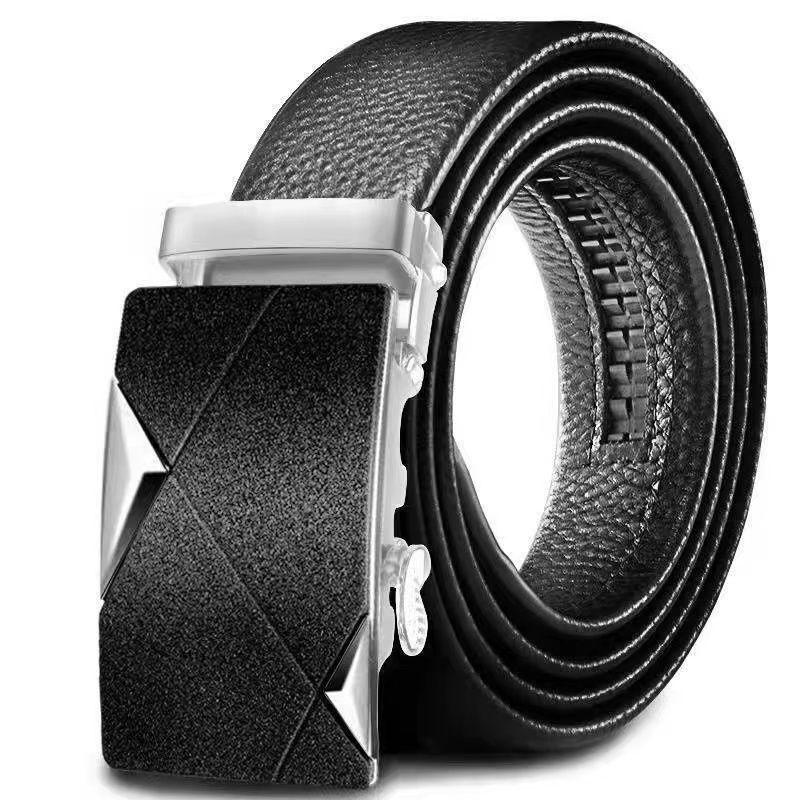 Cowhide belt, men s leather belt, automatic buckle, men s top layer, high-end trendy buckle 130cm