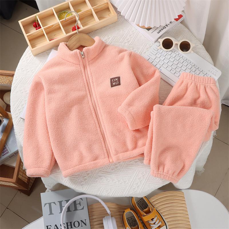 2pcs Kids Clothes Warm Fleece Thick Baby Clothes Girl Boy Loungewear Hooded Sweatshirt+Pants School Uniform Outfit