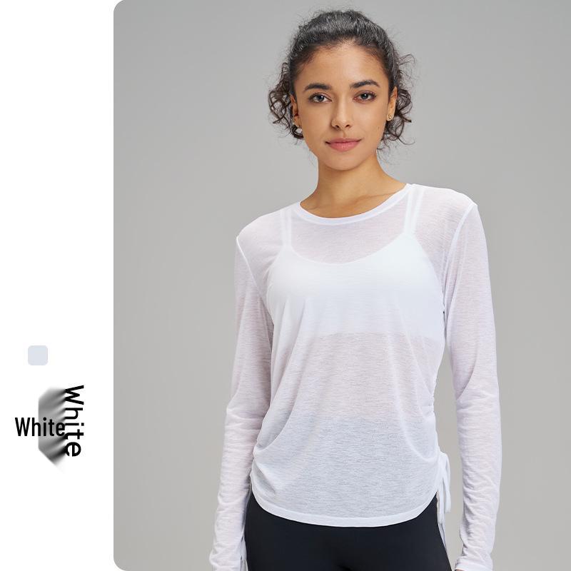 

Women s Mesh Long Sleeve Quick-Dry Yoga Top - Breathable, Transparent, Loose Fit Fitness T-Shirt Small білий