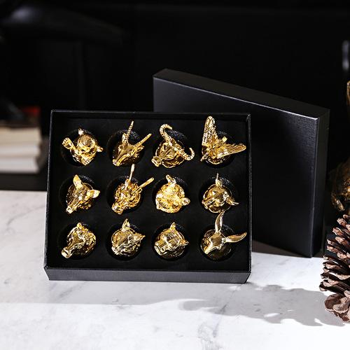Twelve Zodiac Liquor Wine Glass Set Household Small Wine Glasses Hip Flasks Chinese Imitation European Drinkware Exquisite Gift