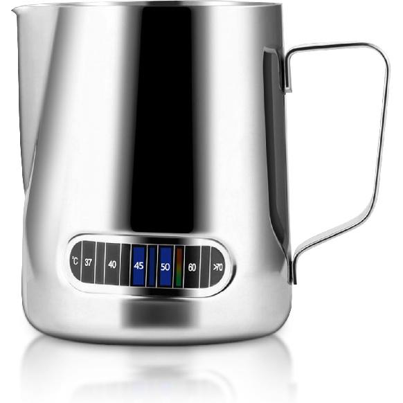 Milk Frothing Pitcher 600ml Stainless Steel Coffee Milk Frother Steamer Cup Foam Making with Thermometer for Making Espresso Cappuccino Latte Hot