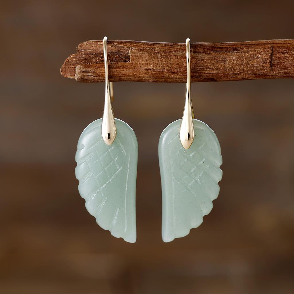 Personalized natural stone crystal wings copper plated real gold ear hook atmosphere design European and American jewelry gifts