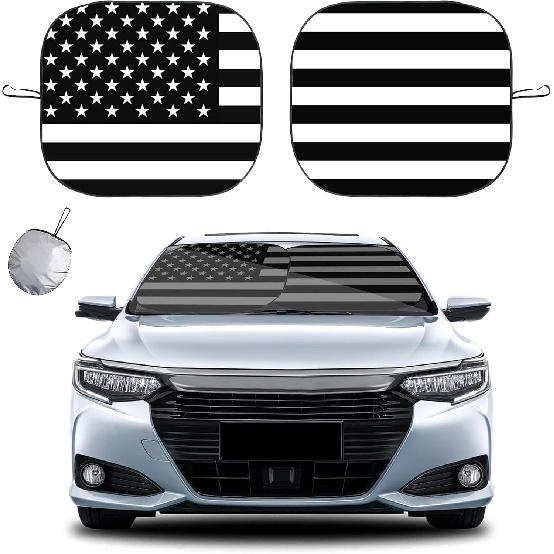 Kewucn 2 PCS Car Windshield Sun Shade, Foldable Sunshade For Front Window And Interior Protection, Windshield Shade For Sun Heat And UV Rays, Black