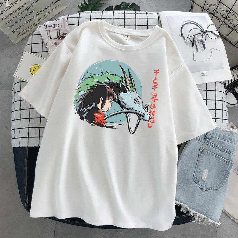Women's 3D White Dragon Pattern Short Sleeve Japanese Anime Pullover Casual Fashion Plus Size Round Neck Short Sleeve T-shirt XS-6XL