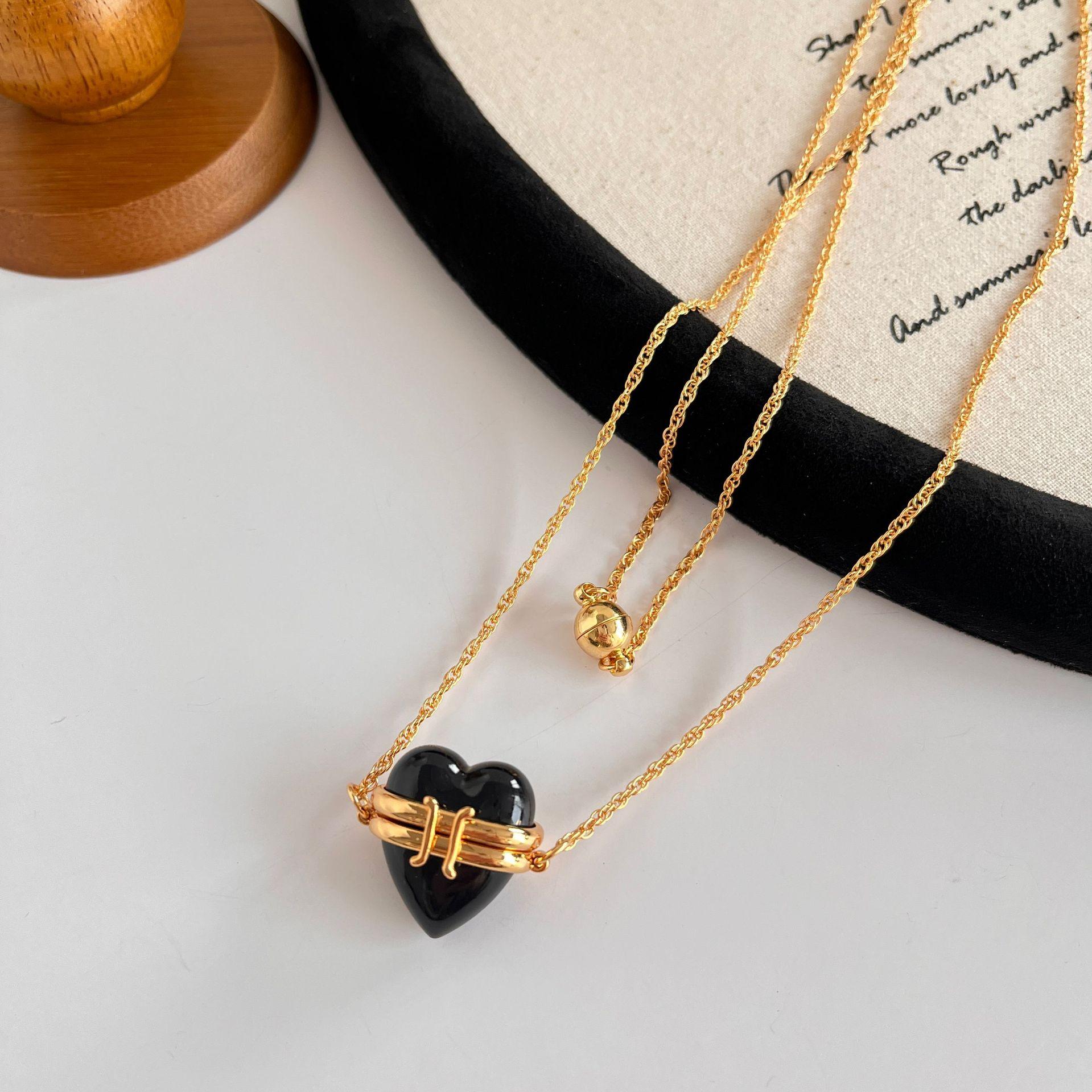 

Ретро-персикова коробка для фотографій у формі серця, ретро-червона чорна любов, довге намисто, дизайн ніші, сумка-месенджер, довгий светр на ланцюжку