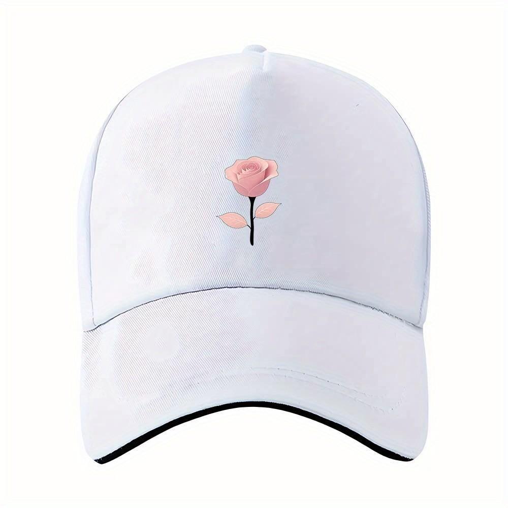 Pink Rose Baseball Cap Unisex Polyester Casual Adjustable Summer Travel Cap One Size