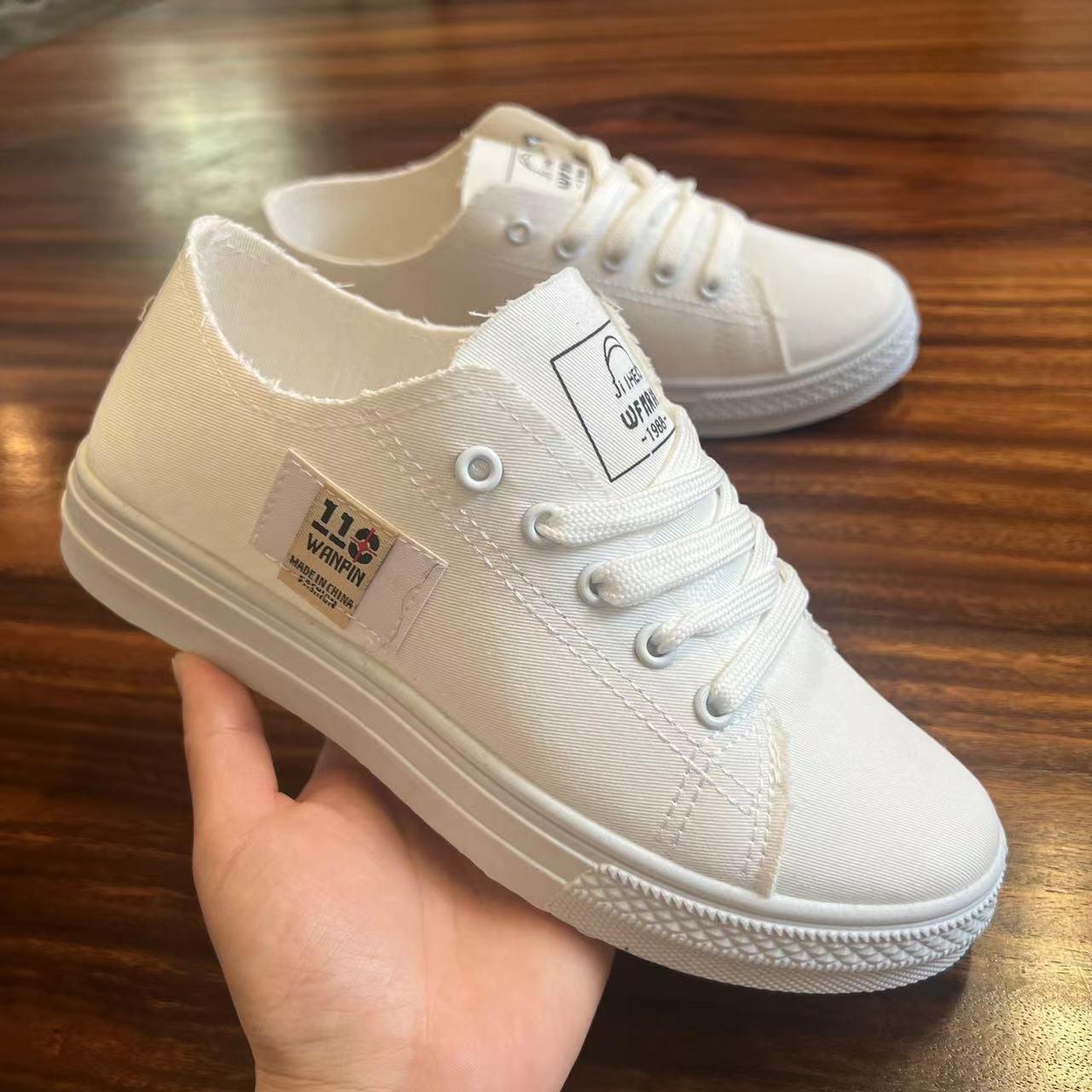 Женские клетчатые парусиновые туфли Легкий удобный фасон для студенток Beggar shoes 39 белый 1215₽