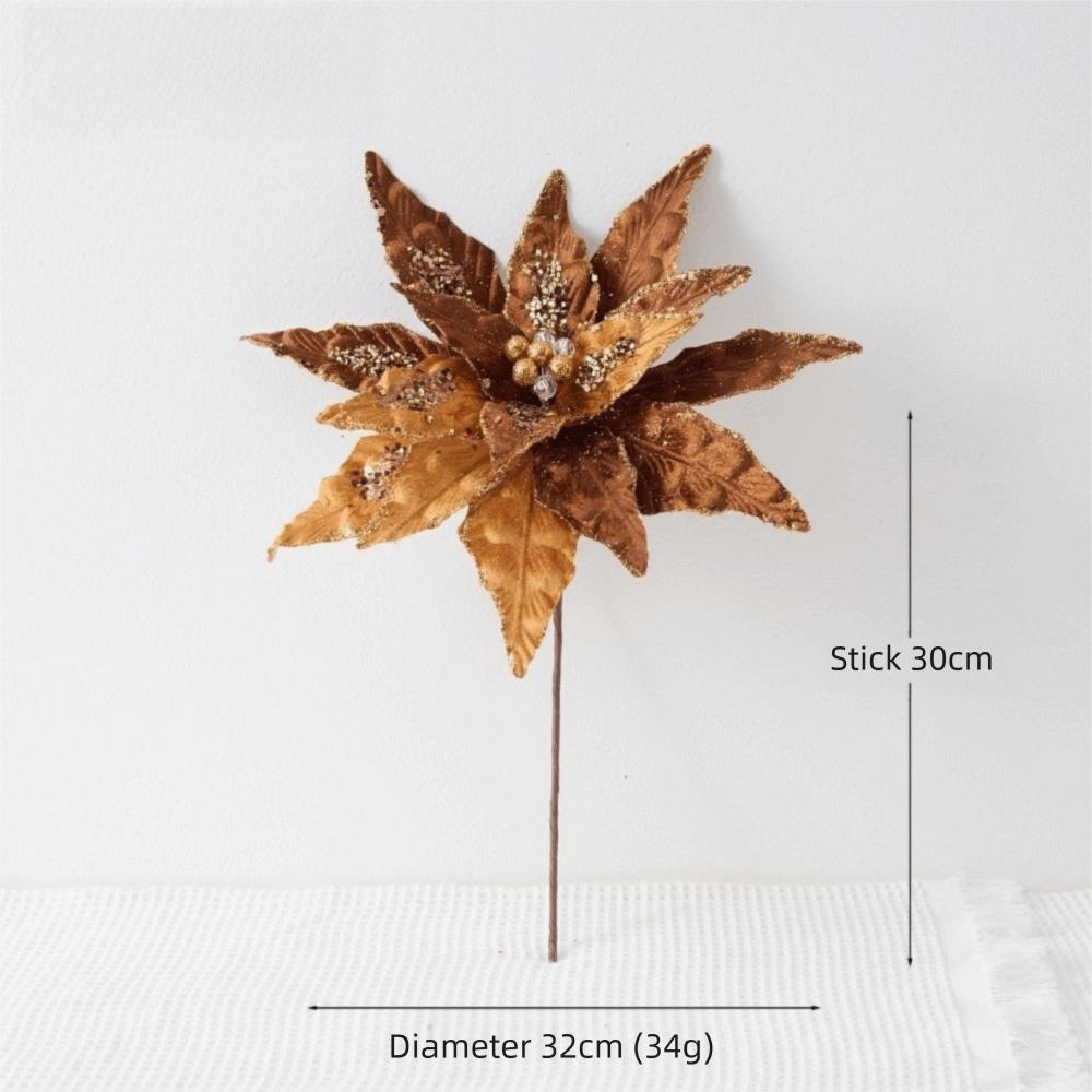 Flannel Fabric Christmas Artificial Flowers Plastic Glitter Glitter Fake Flower 32cm DIY Glitter Poinsettia