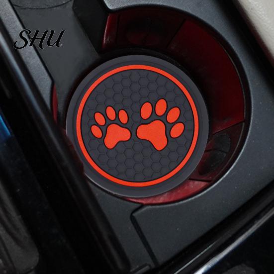 Car Coaster Round Water Bottle Silicone Dog Paw Print Cup Holder Anti-slip Hear-resistant Mat Interior Accessories