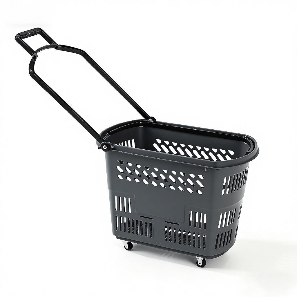 Thickened Plastic Shopping Basket with Wheels Handheld KTV Basket Convenience Store Caddy Vegetable Basket Pull Rod Basket