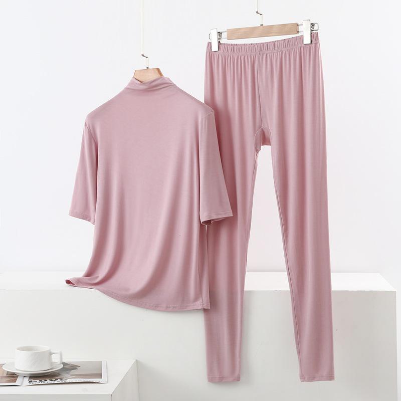 Spring/Summer Women's Half-High Neck 3/4 Sleeve Modal Lounge Set - Lightweight, Loose, Plus Size Casual Wear