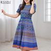 Women Casual Round Neck Summer Short Sleeve Print Dress