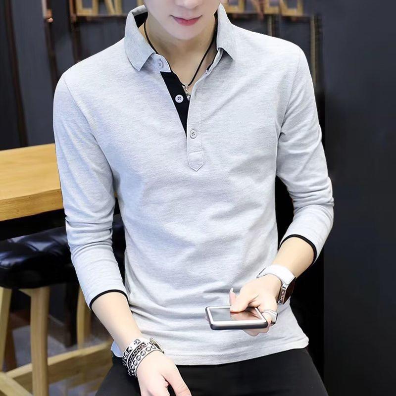 Men's Trendy Slim Fit Long-Sleeve POLO T-Shirt, Solid Color Casual Business Top