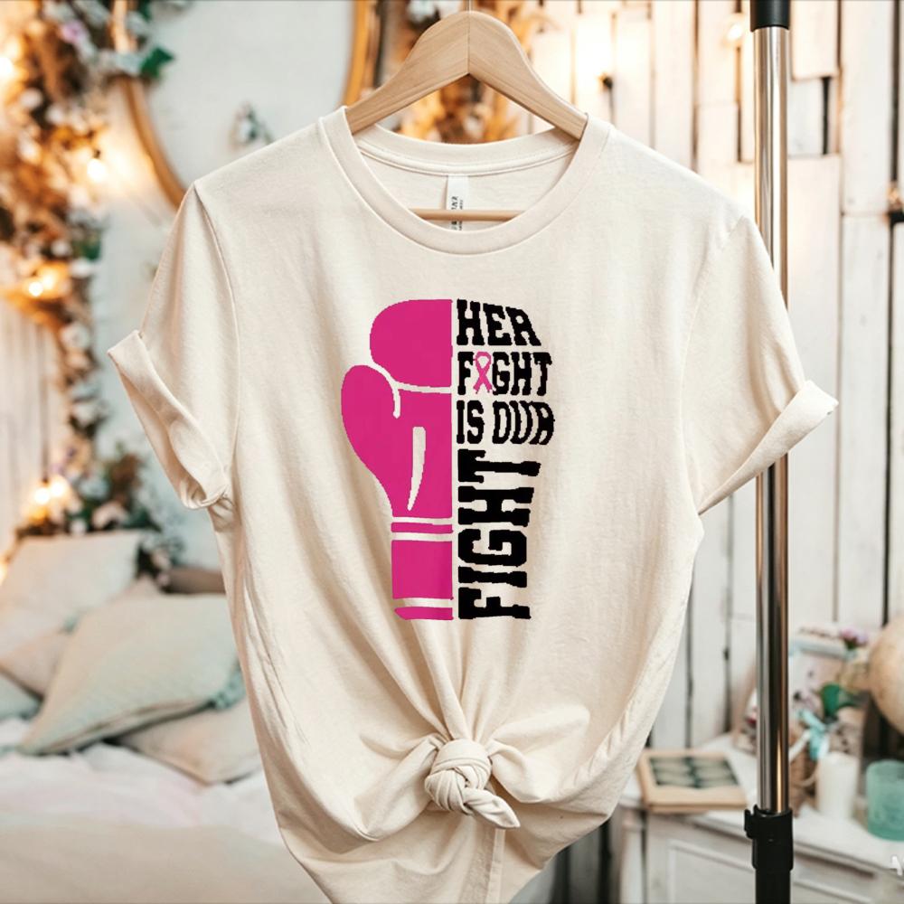 Her Fight Is Our Fight Boxing Glove Tee Pink Ribbon Breast Cancer Awareness TShirt Unisex Women Unisex Short Sleeve Graphic Tee