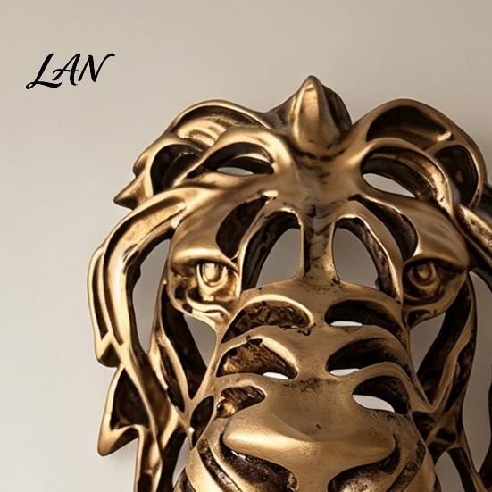 Industrial Style Wall Decoration Lion Sculpture, Resin Retro Bronze Decorative Art, 3D Animal Head Modern Artistic Accents Figurine, Hollow
