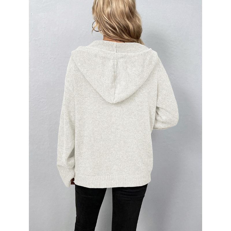Women S Solid Color Hooded Knit Cardigan Sweater Single Breasted Long Sleeve Autumn Winter