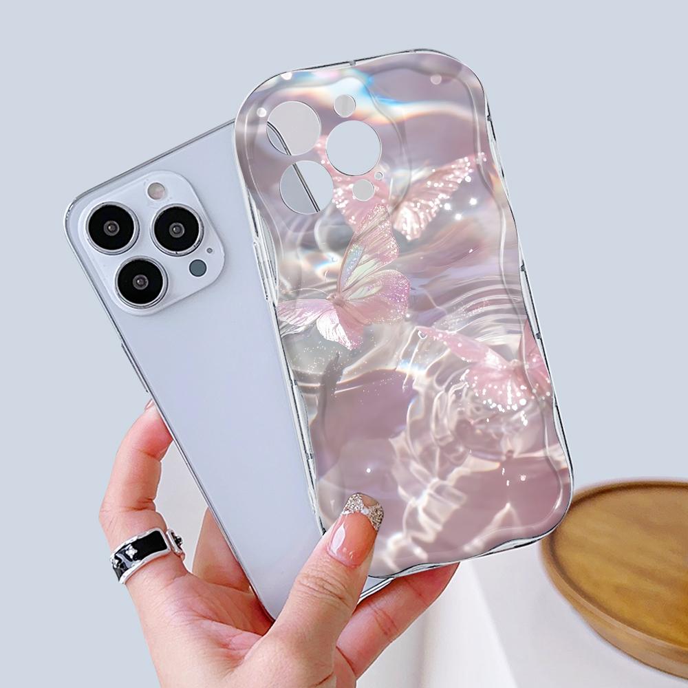 Cartoon Pattern Cream Texture Casing Wavy Edge Soft Silicone Cover Phone Case for IPhone Samsung Huawei Honor Xiaomi Redmi Infinix Tecno