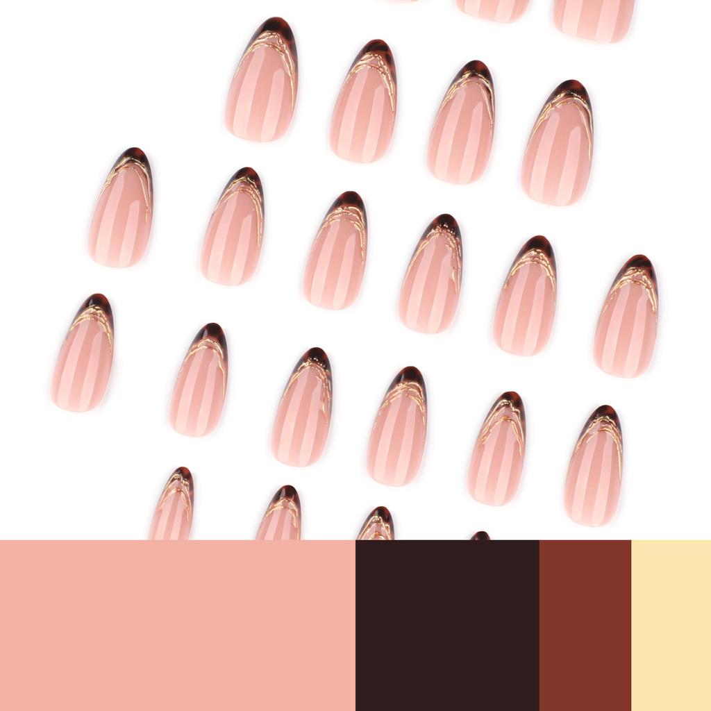 Jesienno-Zimowe Gradientowe Brązowe Paznokcie Migdałowe French Press-On - 3D Art na Paznokcie Noszone Końcówki