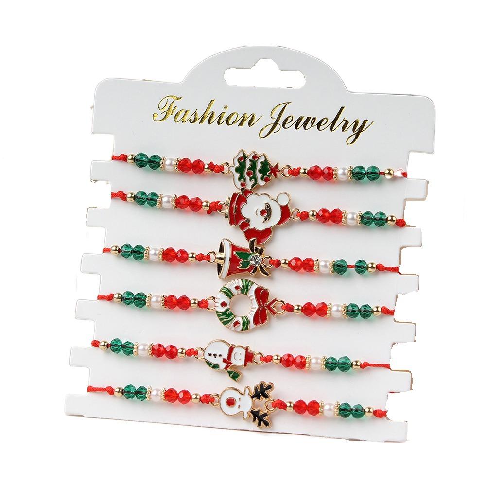 6 шт. Рождественский браслет Деда Мороза Олень Рождественская елка Плетеная веревка Сплав Венок Бусины Украшения