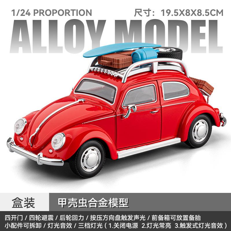 1:24 Classic Beetle Vintage Diecast Car Model, Alloy Retro Old Timer Vehicle with Light & Sound, Pull Back Toy Car