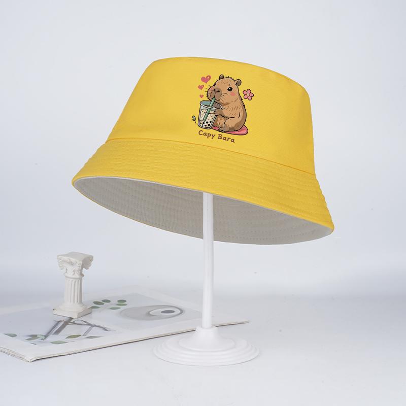 

Cute Capybara-Printed Milk Tea Fisherman S Hat For 2–6-Year-Olds: Trendy Cartoon-Style Kids Sun Hat—Perfect Gift For Girls