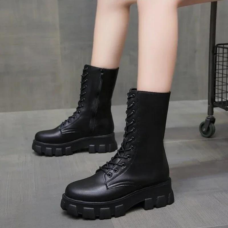 Winter New Women Casual Boots Fashion Warm Boots Top Quality Pu Leather Platform Military Boots Size 35-40 Women