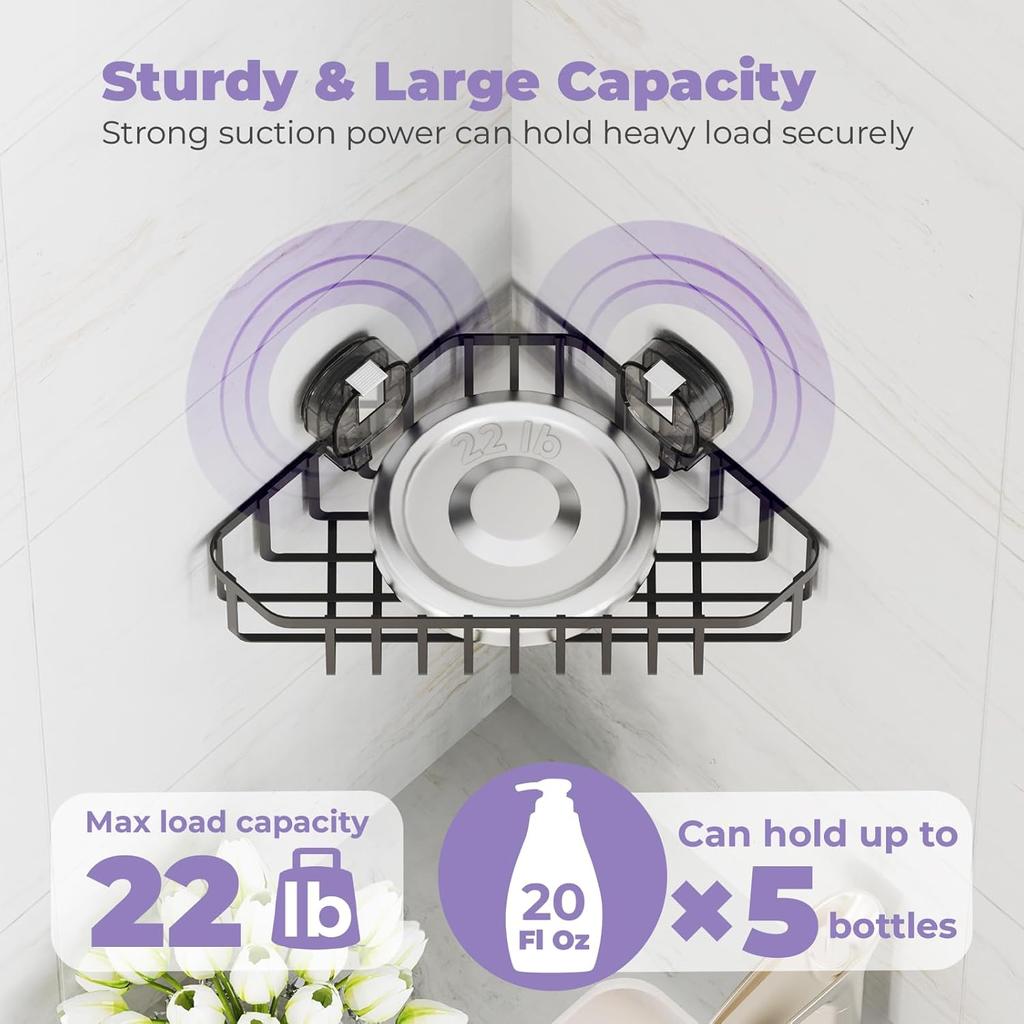 Corner Shower Caddy, Suction Cup Shower Shelf, No-Drilling Removable Shower Organizer, Wall Mounted Rack Storage for Bathroom, Large&Small Shower