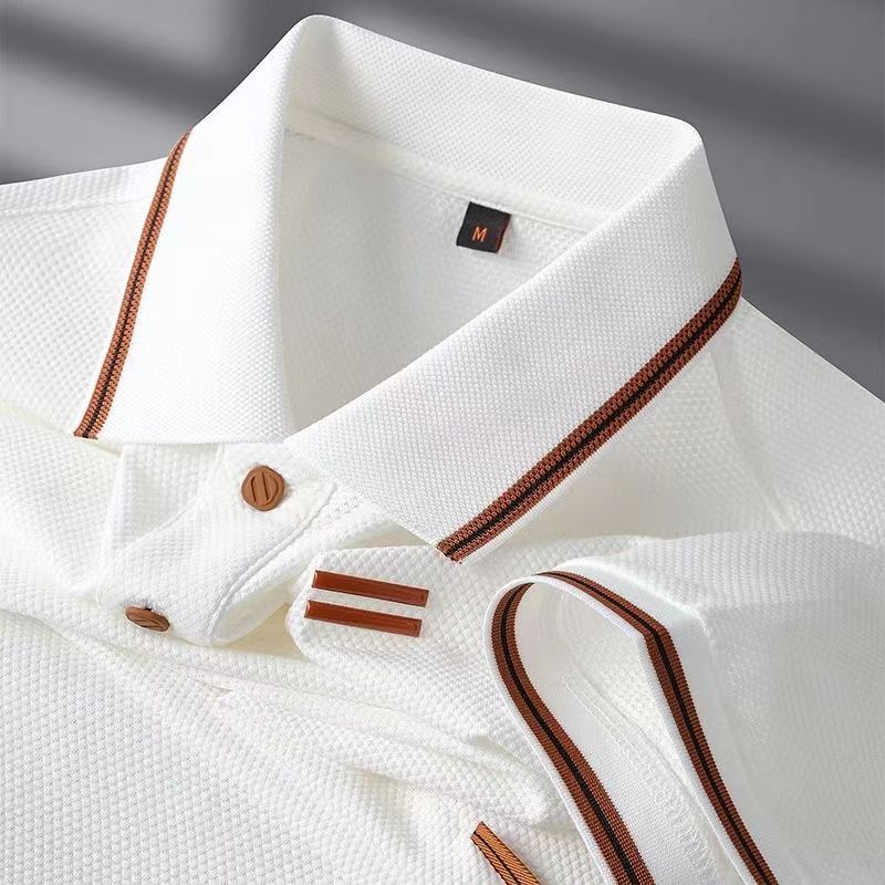 Men's T-shirt Designer Business Loose Fit Turn Down Collar Short Sleeve Polo Shirt Soft Solid Tops Tees Men T-shirt