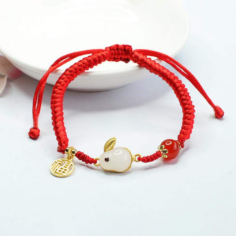 2026 Ximang Red Agate Carrying Strap Chalcedony Round Beads Blessing Card Rabbit Bracelet Factory  S3032701