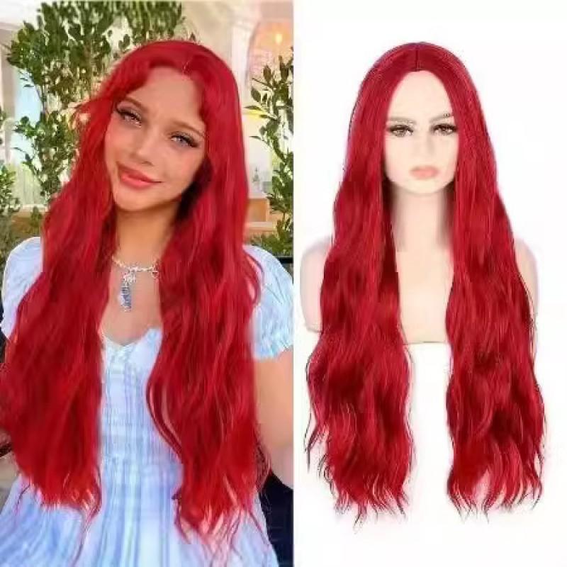 Long Wavy Synthetic Wig With Center Part Water Wave Style Women Natural Look Heat Resistant Fiber
