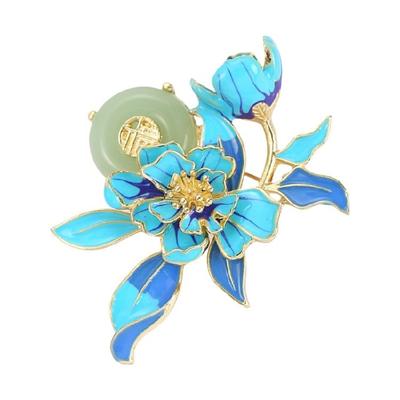 Brosche mit Pfingstrosenblüte in leuchtenden Farben für Damen mit Emaille- und Perlendekorationen, tragbar für besondere Anlässe