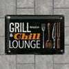 1 pz Segno in Metallo Art Déco Vintage Grill & Chill Resistente alle Intemperie e ai Raggi UV Decorazione da Parete