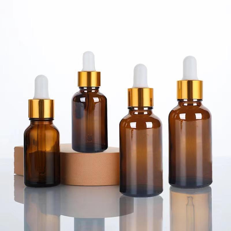Módní hnědá lahvička s kapátkem: 5-100ml esenciální olej, kosmetický, originální tekutý, ředěný a cestovní vzorkovací obal