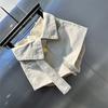 Women's Beige High Waisted Denim Shorts Oversized Collar Tie Waist Casual Hot Pants