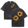 Lift Is Good Street Creative Short Beautiful Sunflower Print Washed T Shirts Women Soft TShirt  Sleeve Summer Casual Tops