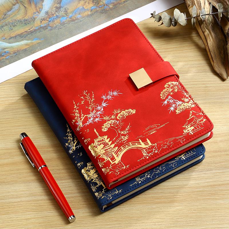 A5 Chinese Tide Faux Leather Business Notebook Gift Set - Customizable for Meetings