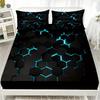 Niebieski 3D Heksagonalny Plaster Miodu Geometryczny Nadruk Prześcieradło Z Gumką Zestaw Kolumna Mozaika Art Neonowe Pokrowce na Materac Zestaw Pościeli z Głęboką Kieszenią
