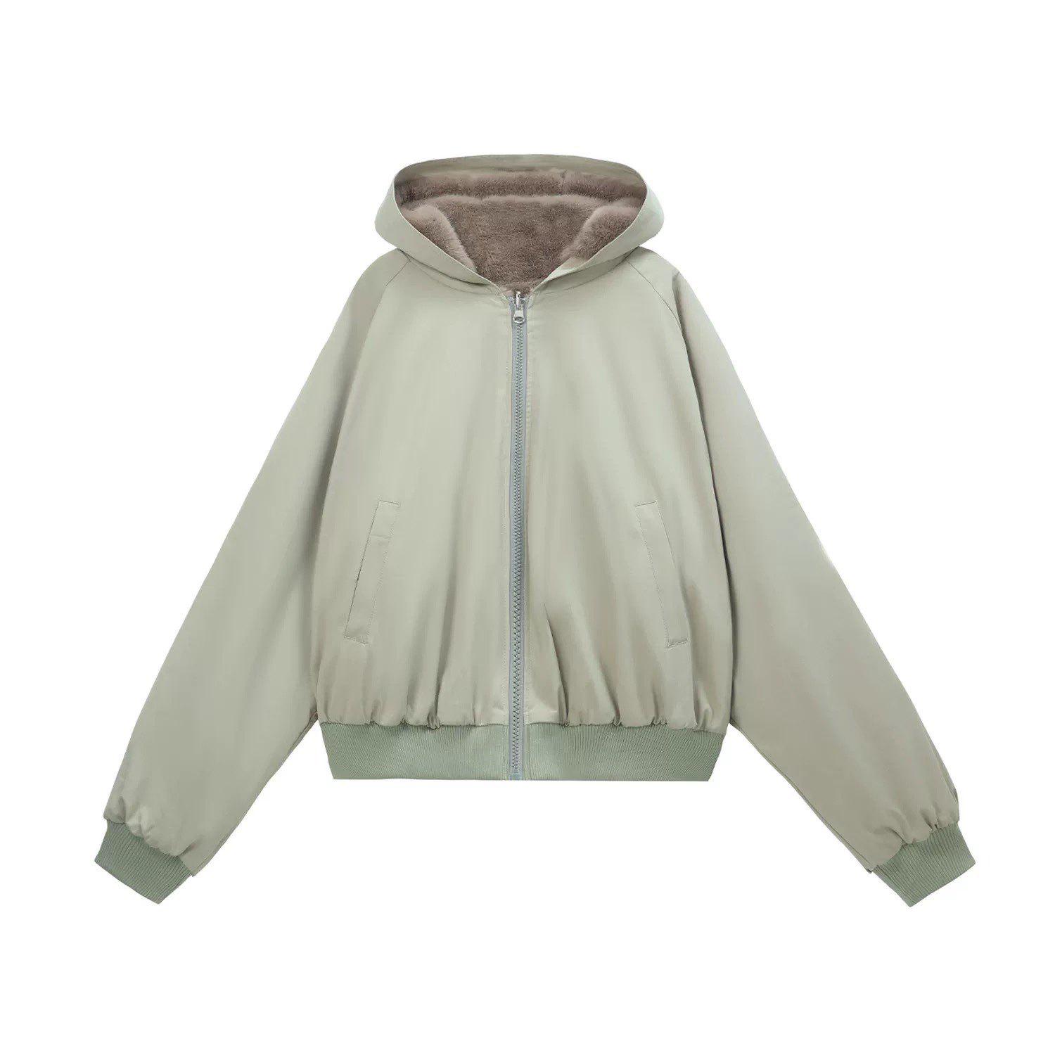 

Men s Winter Thickened Double-Sided Furry Hooded Cotton Jacket, Warm Wide-Silhouette Coat, Plus Velvet, Couple Outerwear. M світло-зелений колір