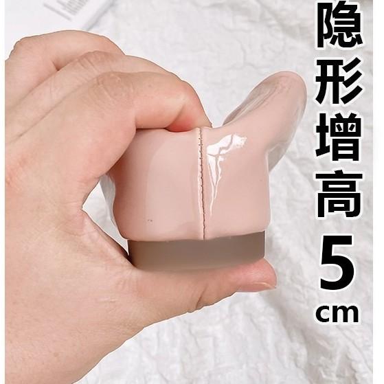 Sheepskin version inner height increase 5cm leather temperament pointed square buckle single shoes French nude celebrity style with skirt women's shoe