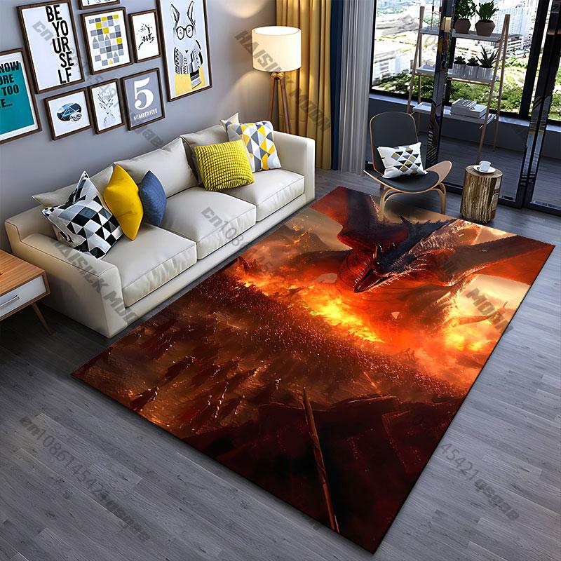 Dragon destruction chaos fiery battle carpet Yoga living room room decor children's crawling mat doormat area rug