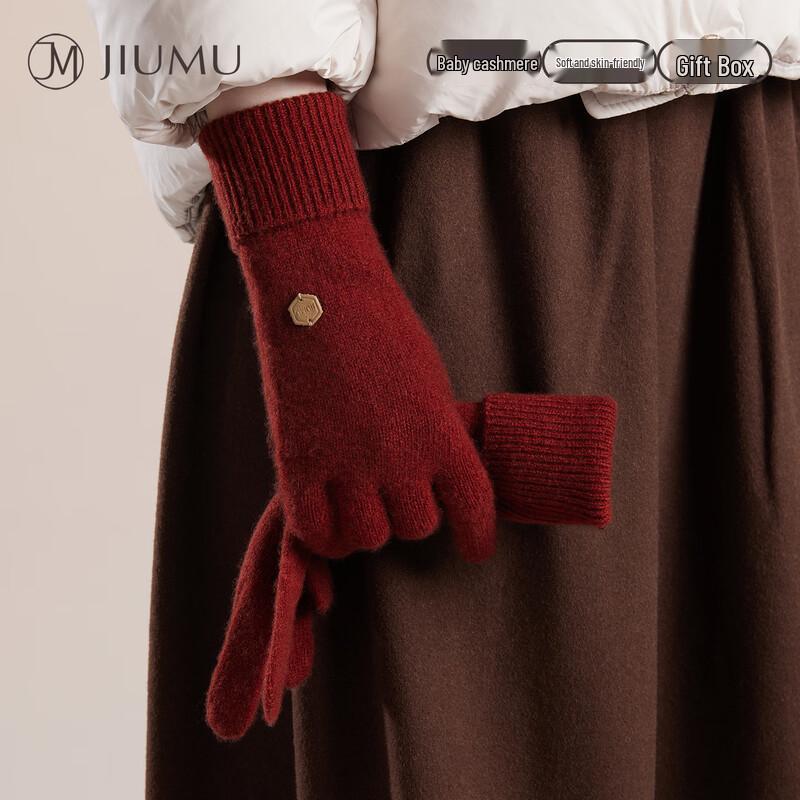 JIUMU 100% Cashmere Warm Knitted Gloves for Women