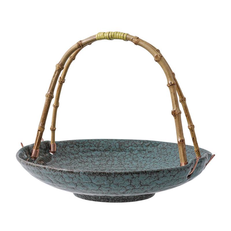 Wuhe Ceramic Serving Plate with Bamboo Handle
