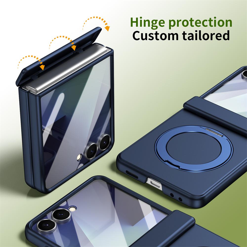 Para Samsung Galaxy Z Flip 7 6 5 Piel Giratoria Lente Magnética Protección Completa Película de Vidrio Templado Funda Magnética Resistente a Caídas