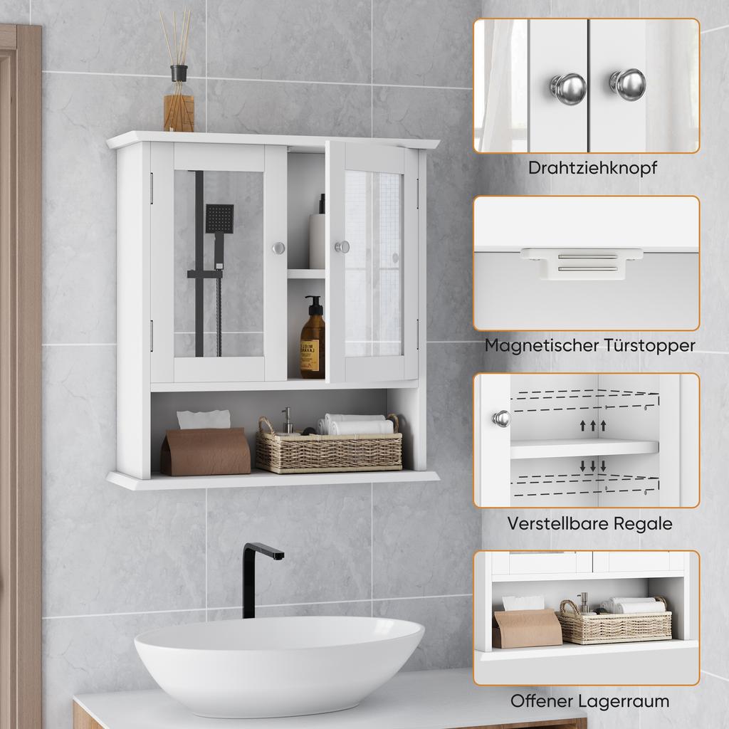 Bathroom Cabinet with Mirror, White Medicine Cabinet with Adjustable Shelf, Toilet Cabinet in Laundry Room and Kitchen