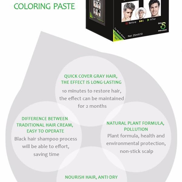 5-pack of Hair Dyeing Black Shampoo, Suitable for Both Men and Women To Use
