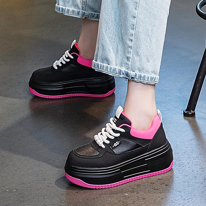 Fujin 6.5cm Genuine Leather Women Casual Shoes Platform Wedge Women Fashion Sneakers Chunky Shoes Summer Vulcanize Skateboard