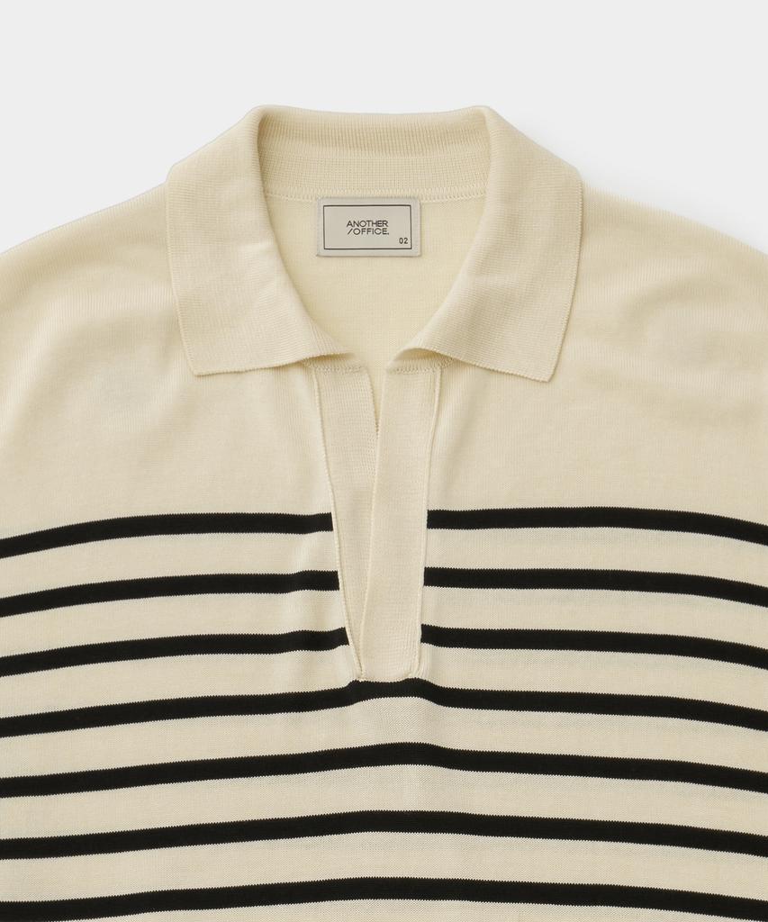 ANOTHER OFFICE Sailor Silk Open-Collar Knit (Ecru-Black)